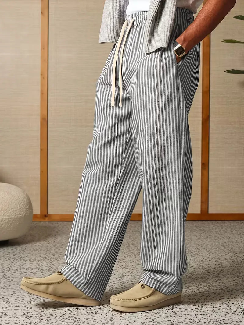 Heren gestreepte joggers, perfect voor lente/zomer. Comfortabele wijde fit, ideaal voor casual lounge.