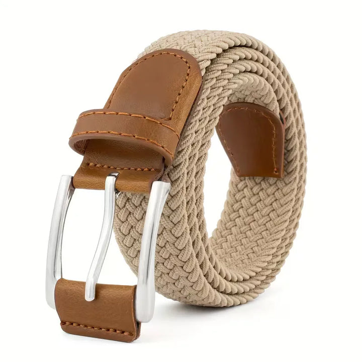 Heren gevlochten casual riem; comfortabel nylon/leer met zinklegering gesp voor veelzijdige, zomerse outfits.