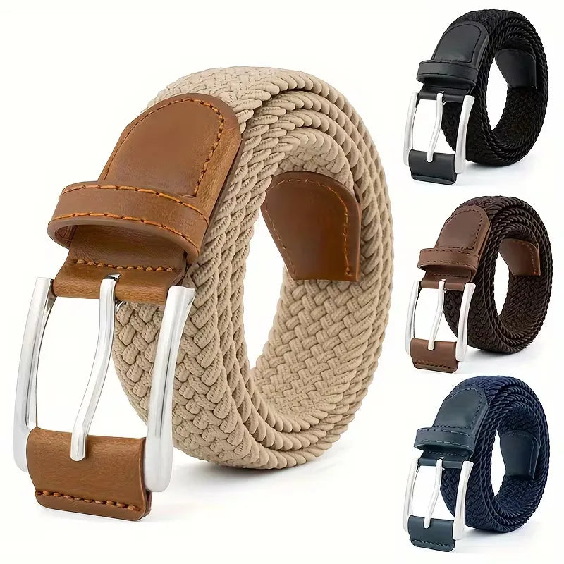 Duurzame gevlochten herenriem van nylon en leer, met sterke zinklegering gesp. Een betrouwbaar casual accessoire.