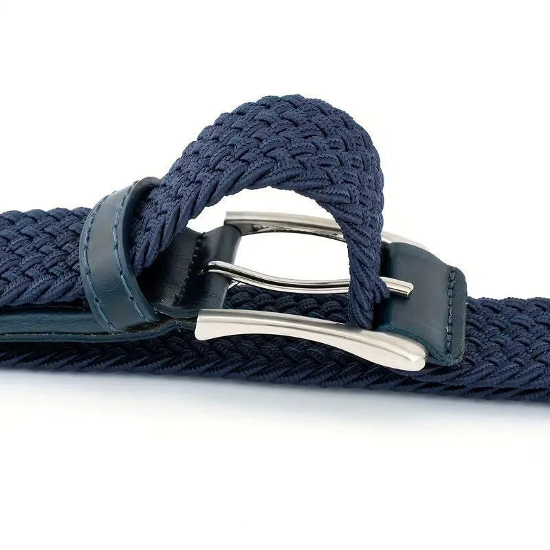 Casual herenriem, gevlochten nylon/leer, met robuuste zinklegering gesp. Comfortabel accessoire voor outdoor stijl.