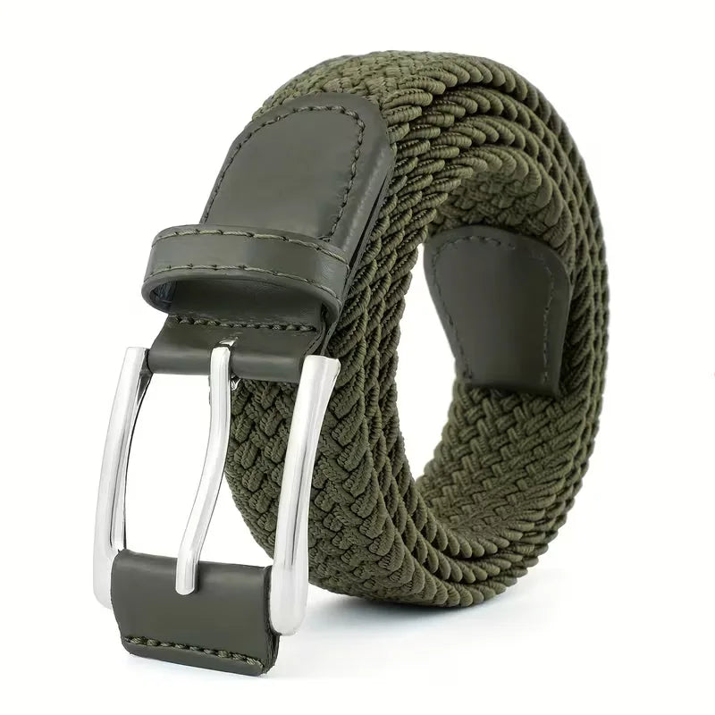 Robuuste gevlochten herenriem van nylon en leer, perfect voor outdoor en casual gebruik. Comfort en stijl.