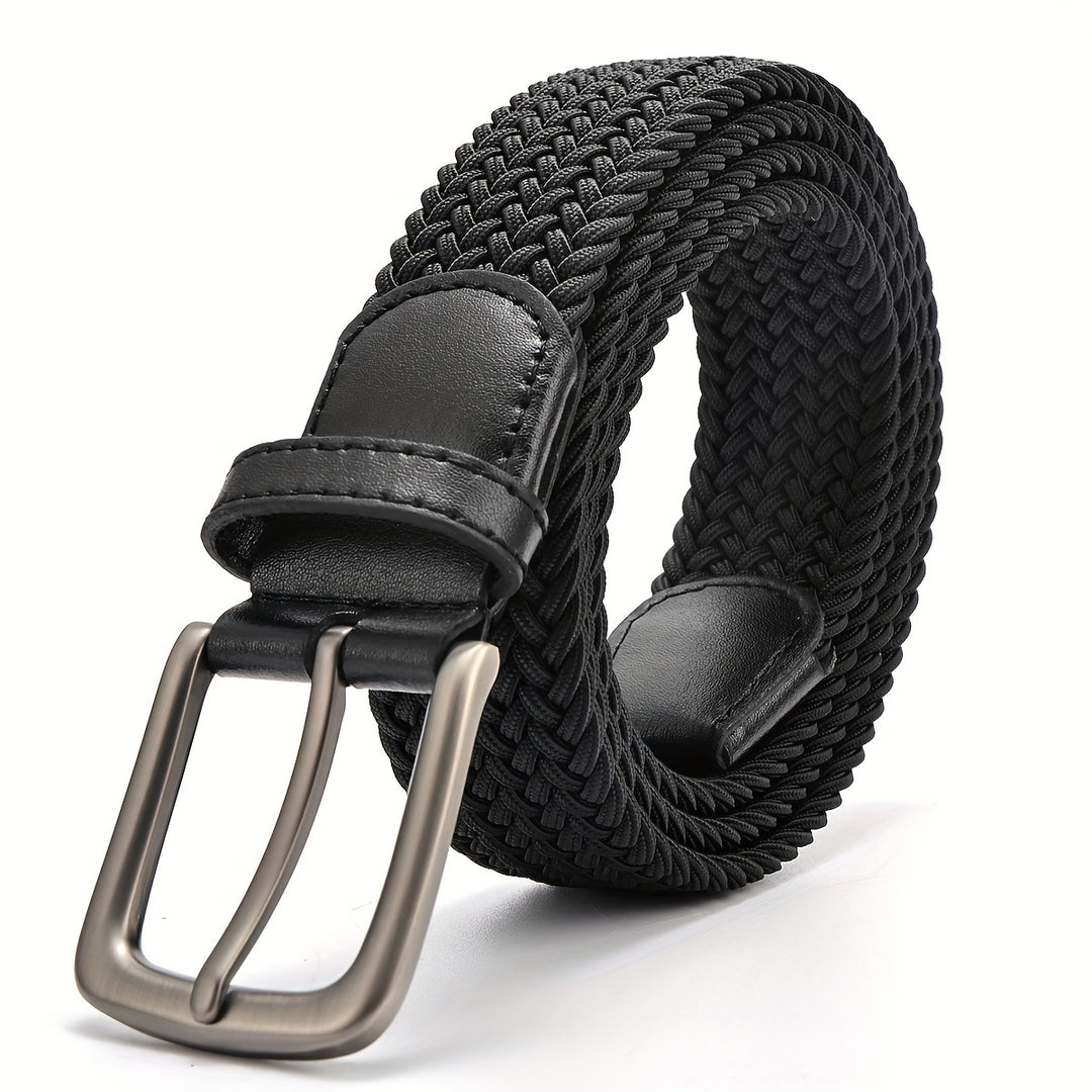 Heren gevlochten elastische riem met vierkante gesp, ideaal voor casual en vrijetijdskleding.