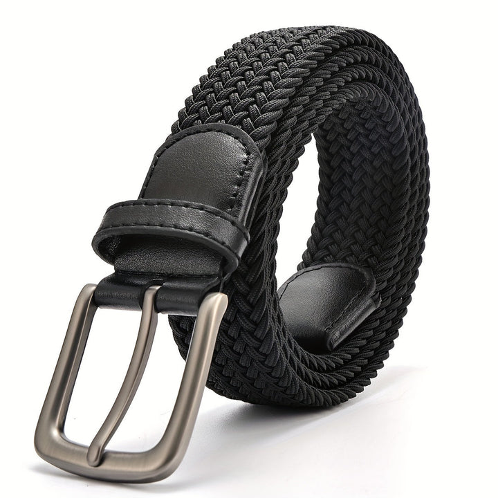 Heren gevlochten elastische riem met vierkante gesp, ideaal voor casual en vrijetijdskleding.