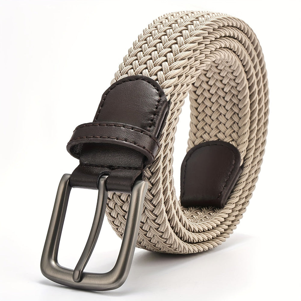 Moderne heren gevlochten stretch riem met vierkante gesp, perfect voor golf of vrijetijdskleding.