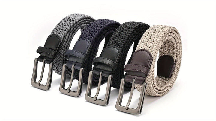 Comfortabele heren elastische golf riem met gevlochten patroon en robuuste vierkante gesp, ideaal voor beweging.