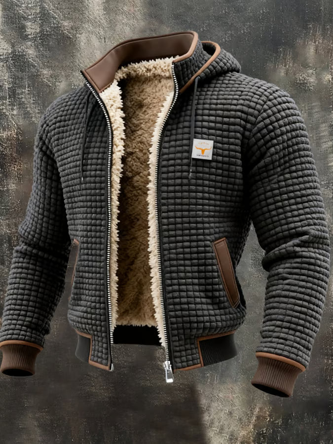 Casual herenjack met unieke wafeltextuur, warme voering en praktische capuchon. Perfect voor elke dag.