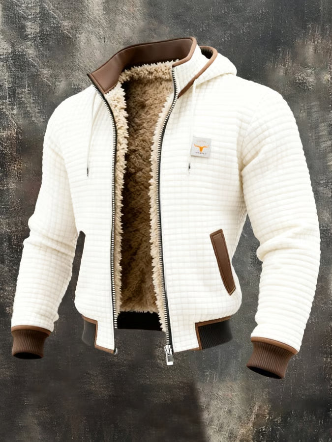 Warme herenjas met ritssluiting, capuchon en wafelstructuur. Een gevoerde winterjas voor outdoor avonturen.