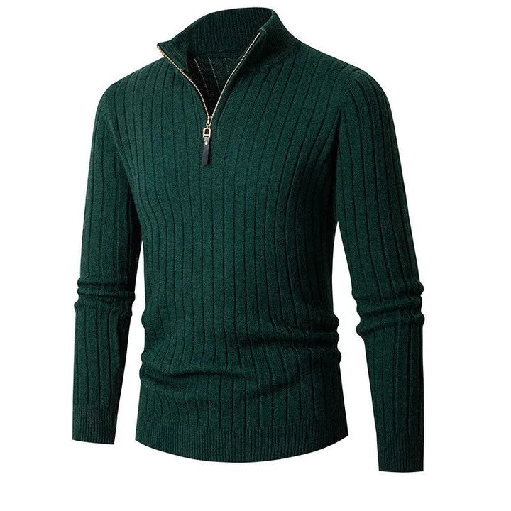 Stijlvolle en comfortabele heren half-zip trui, ribgebreid. Perfect voor smartcasual look.