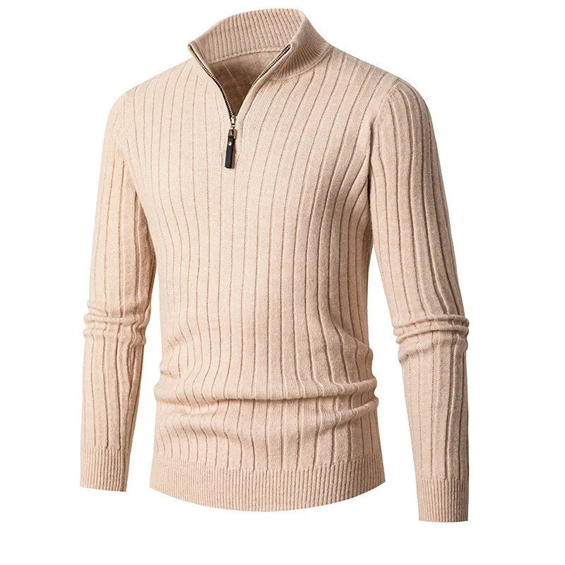 Veelzijdige herfst/winter trui: ribgebreide half-zip sweater voor mannen. Comfortabel.