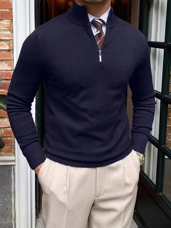 Heren half-zip trui met kraag, ideaal voor een smart casual herfstlook.