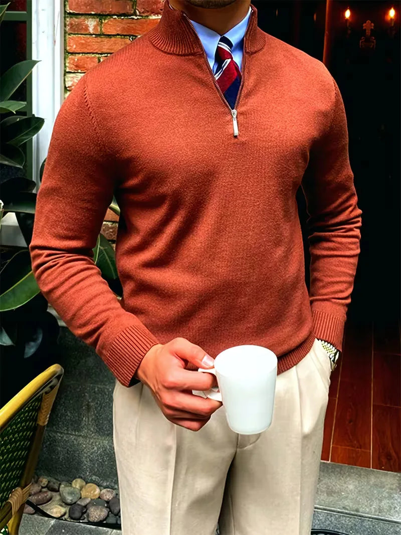 Herfst heren half-zip trui, warme en comfortabele kleding voor koelere dagen.