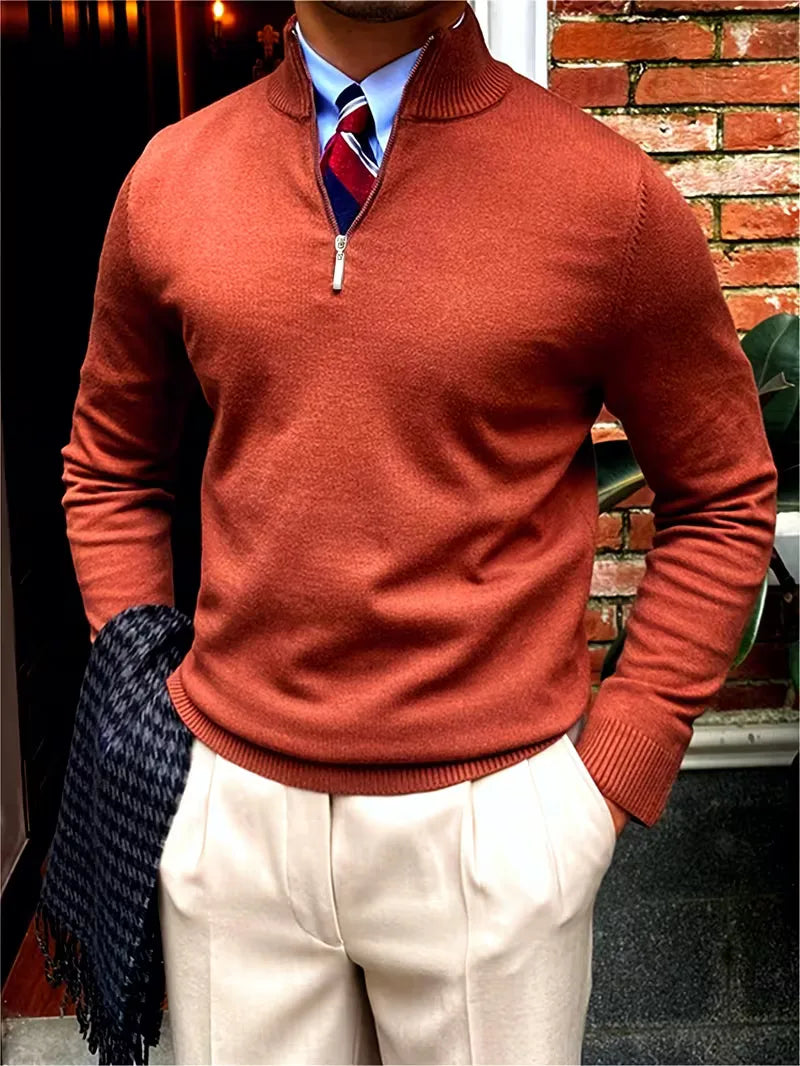 Trendy heren half-zip pullover, essentieel voor een complete wintergarderobe.