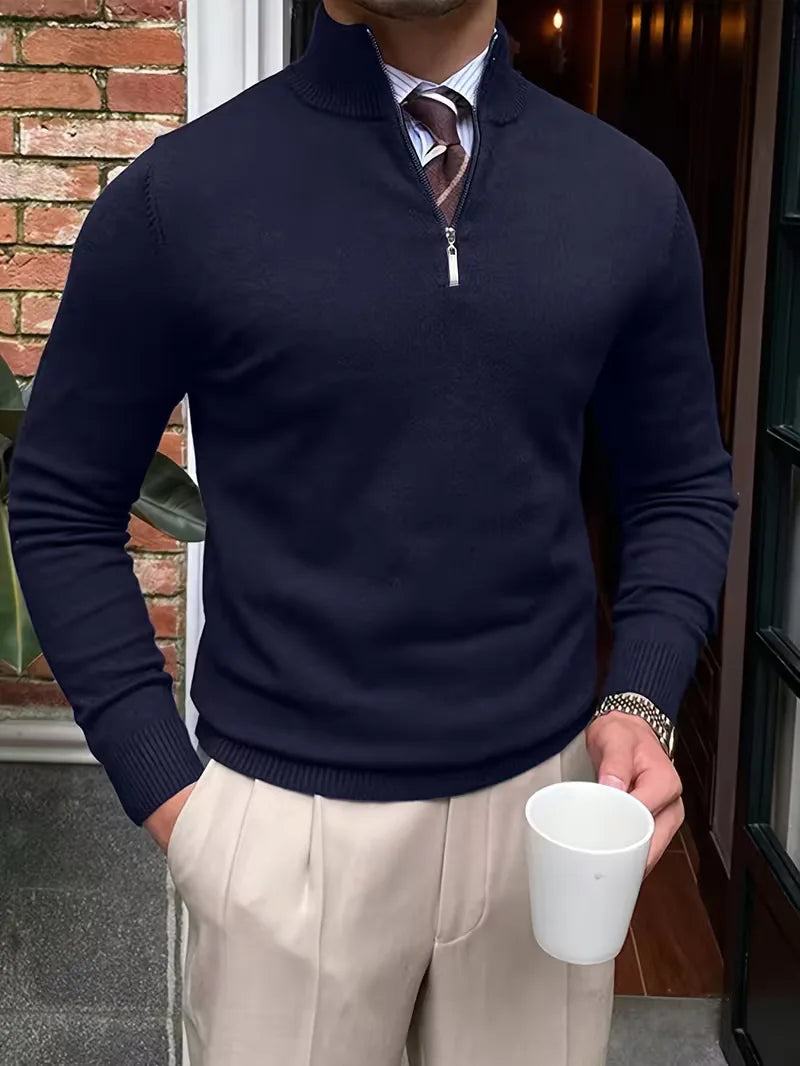 Comfortabele heren pullover met half-zip en opstaande kraag, perfect voor de winter.