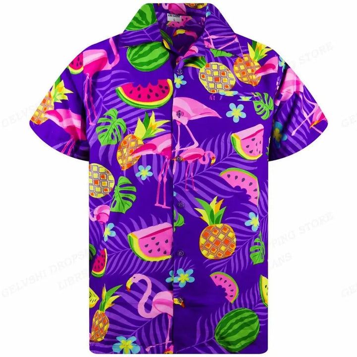 Comfortabel heren overhemd met unieke 3D flamingo print, geweldig voor casual herenkleding.