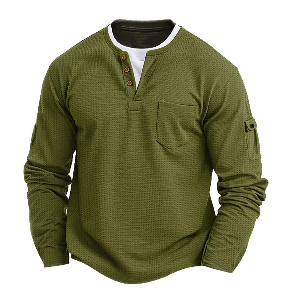 Heren henley shirt met lange mouwen, comfortabele stof, knoopsluiting en borstzak, ideaal voor dagelijks gebruik.
