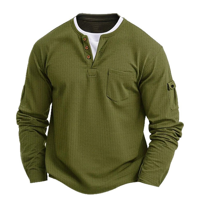 Heren henley shirt met lange mouwen, comfortabele stof, knoopsluiting en borstzak, ideaal voor dagelijks gebruik.