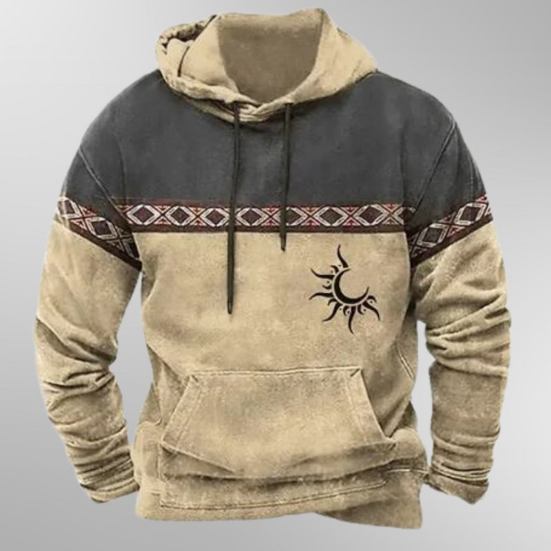 "Heren hoodie beige, casual comfort met capuchon, knusse pasvorm, ideaal voor ontspannen dagen, zachte ademende stof."