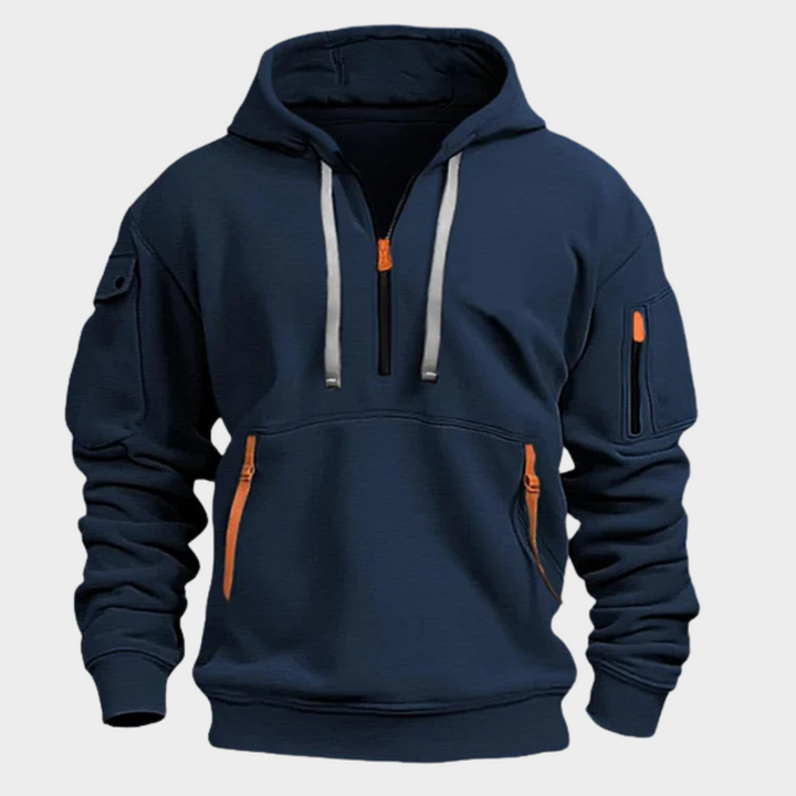 Stijlvolle heren hoodie met moderne pasvorm. Essentiële comfortabele herenkleding voor elke dag.