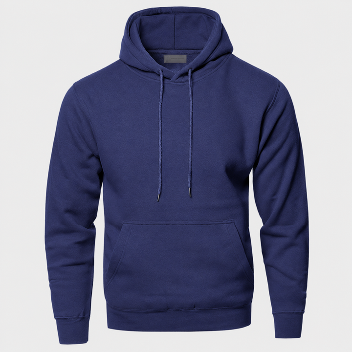 Praktische heren hoodie met capuchon en buikzak in effen kleur; biedt warmte en een moderne casual uitstraling.