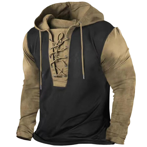 Comfortabele heren hoodie met vetersluiting. Ideaal voor dagelijkse kleding, casual of themafeest, lentemode.