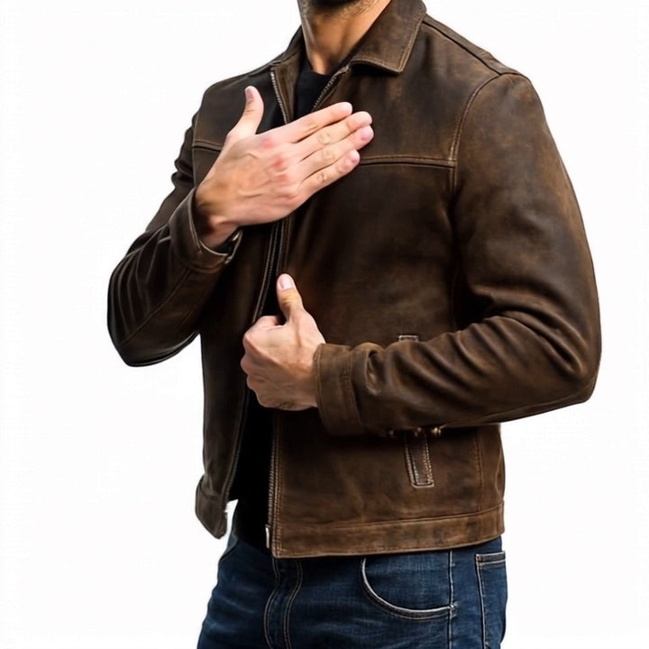 Zwart elegant heren jack met rits en omgeslagen kraag. Tijdloze winter jas, perfecte modieuze bovenkleding.