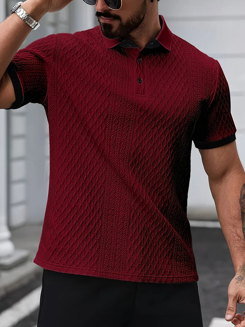 Moderne herenkleding: regular fit jacquard polo met V-hals, perfect voor zomerse dagen.