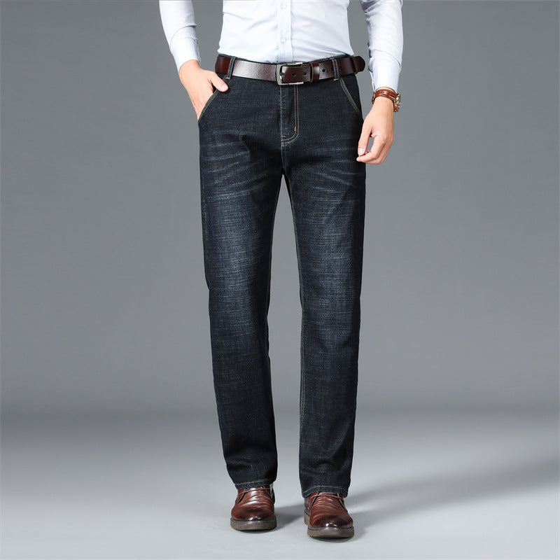 Stijlvolle heren jeans met rechte pijpen, warme voering en comfortabele pasvorm. Winterproof.