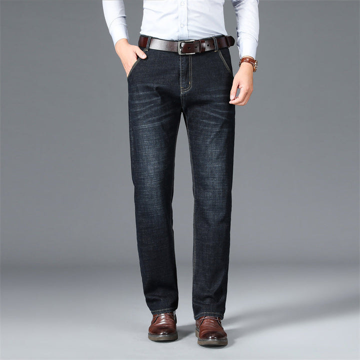 Stijlvolle heren jeans met rechte pijpen, warme voering en comfortabele pasvorm. Winterproof.