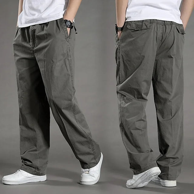 Heren katoenen cargobroek met rechte pijp, comfortabele pasvorm en elastische taille, ideaal voor casual en dagelijks gebruik.