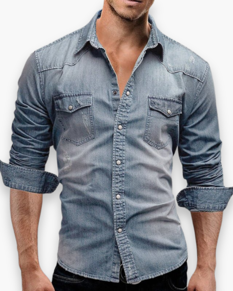 Heren klassiek spijkeroverhemd met lange mouwen, perfect voor casual stijl. Tijdloze mannenmode.