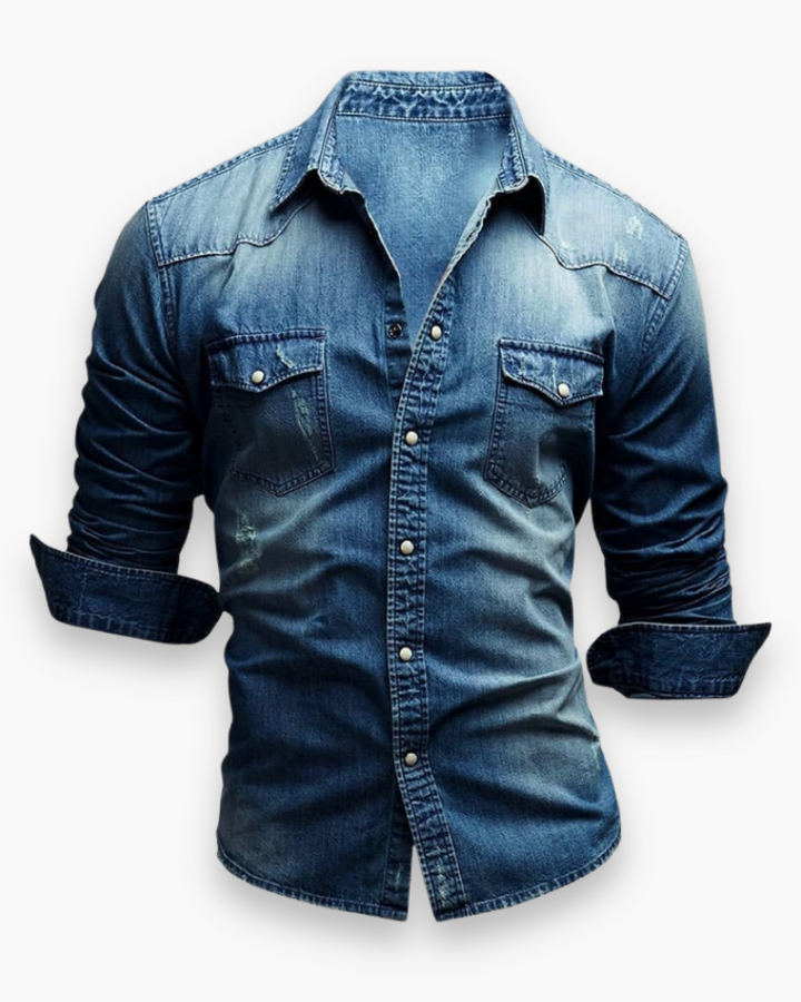 Zwart heren spijkeroverhemd, strakke casual look. Stijlvolle mode met lange mouwen voor mannen.