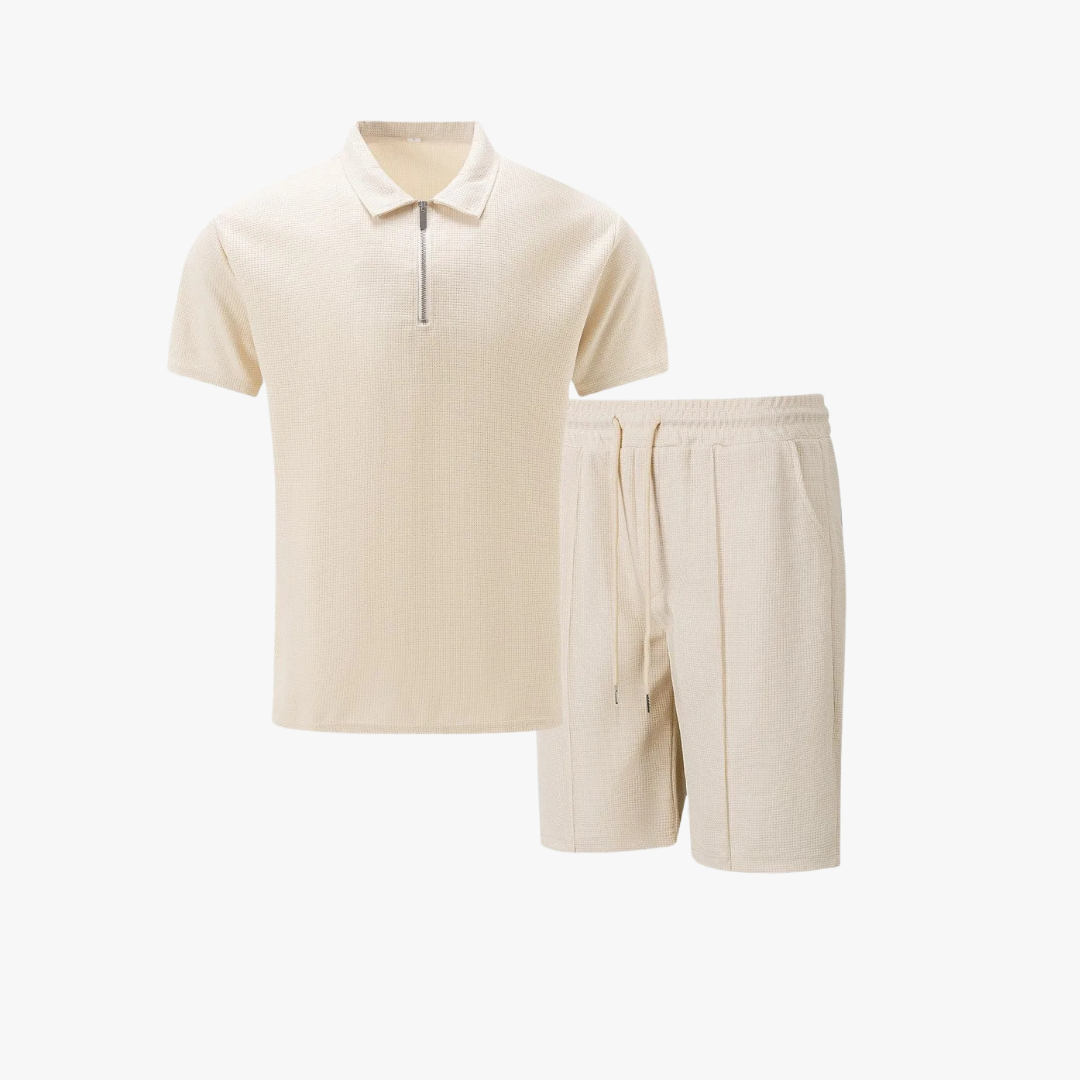 Comfortabele heren co-ord set: zachte polo en luchtige korte broek, perfect voor zomerse casual dagen.