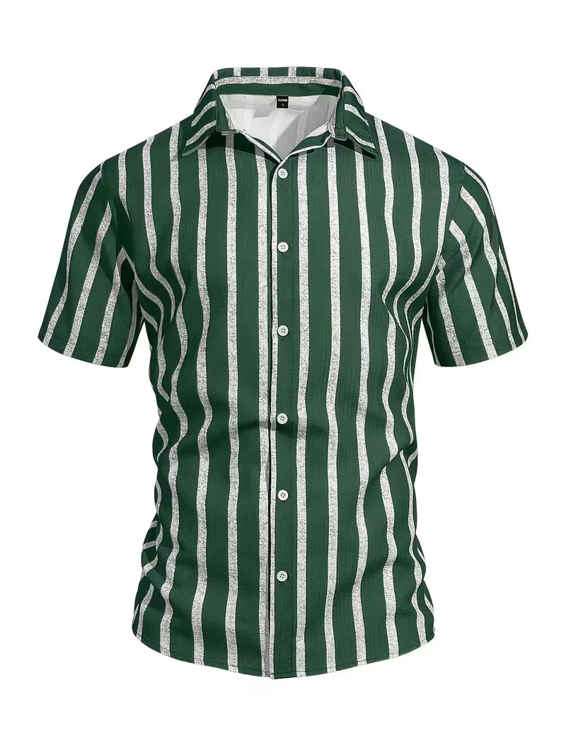 Ademend heren korte mouw overhemd, met strepen, V-hals, voor de ultieme zomerse outfit.