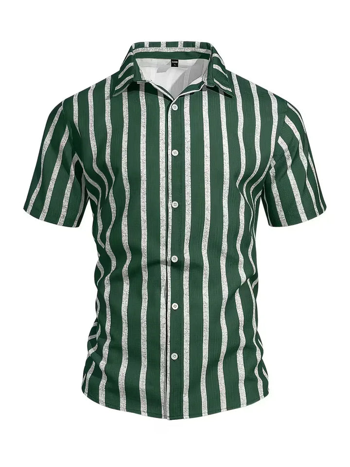 Ademend heren korte mouw overhemd, met strepen, V-hals, voor de ultieme zomerse outfit.