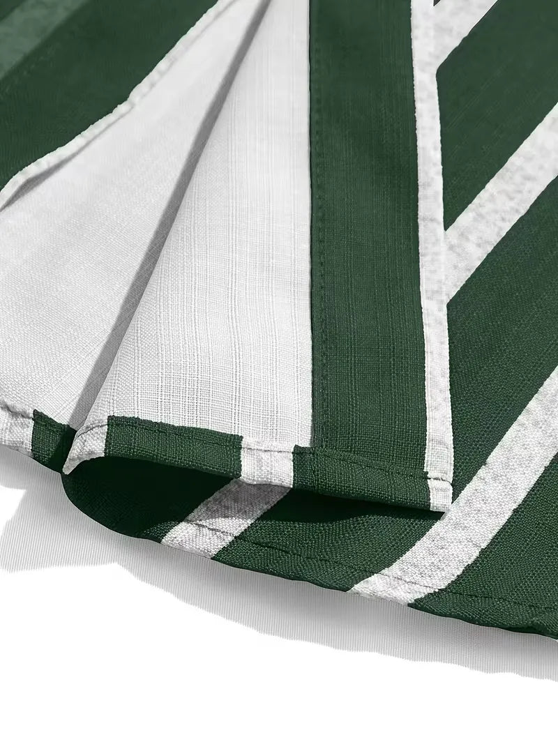 Heren korte mouw overhemd met verticale strepen, V-hals, comfortabel voor elke casual setting.