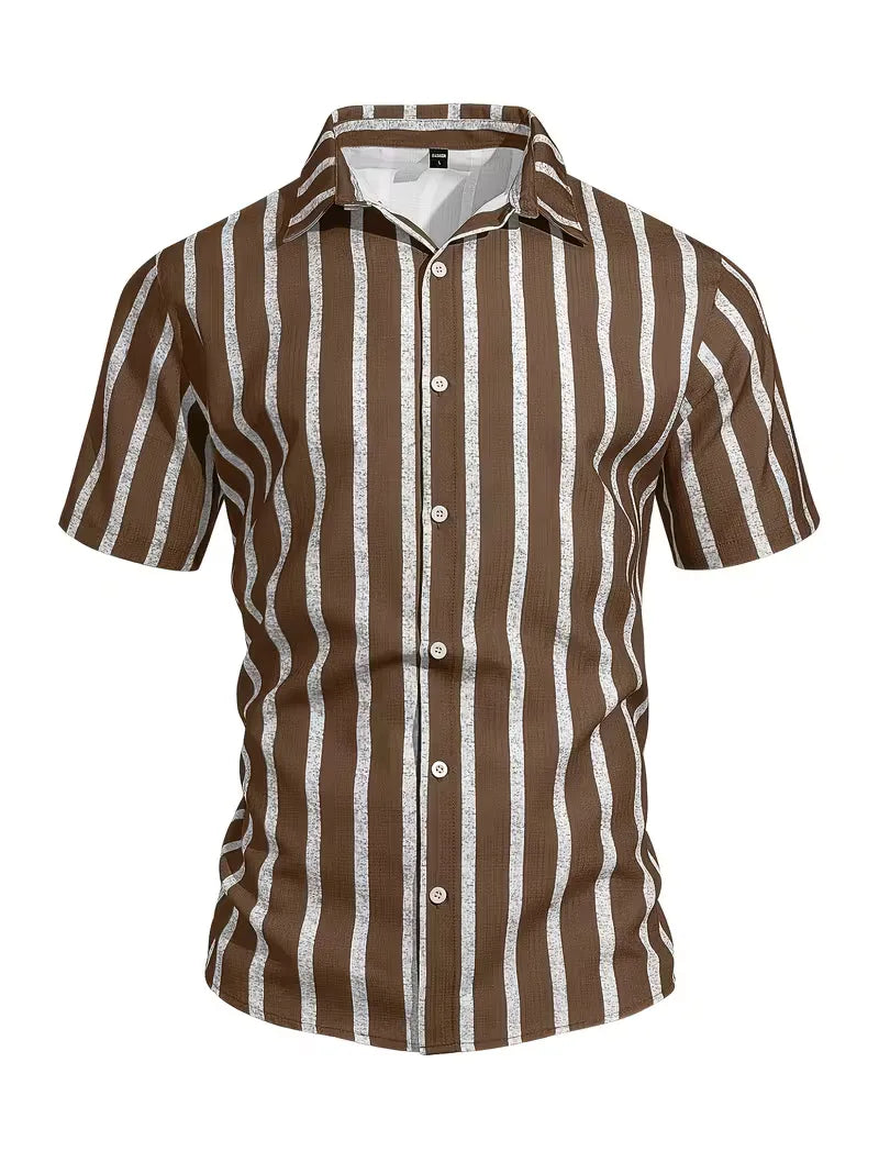 Trendy heren overhemd, korte mouw, met strepen, V-hals, voor een moderne en comfortabele zomer.