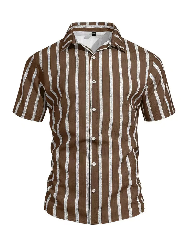 Trendy heren overhemd, korte mouw, met strepen, V-hals, voor een moderne en comfortabele zomer.
