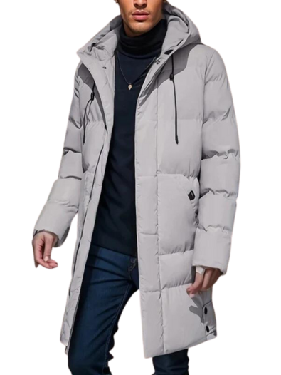 Heren lange winterjas met capuchon, dikke en warme pufferjas voor optimale bescherming tegen vorst.
