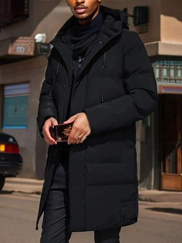Comfortabele en warme herenjas voor dagelijks gebruik, lange dikke winterjas, essentiële winterkleding.