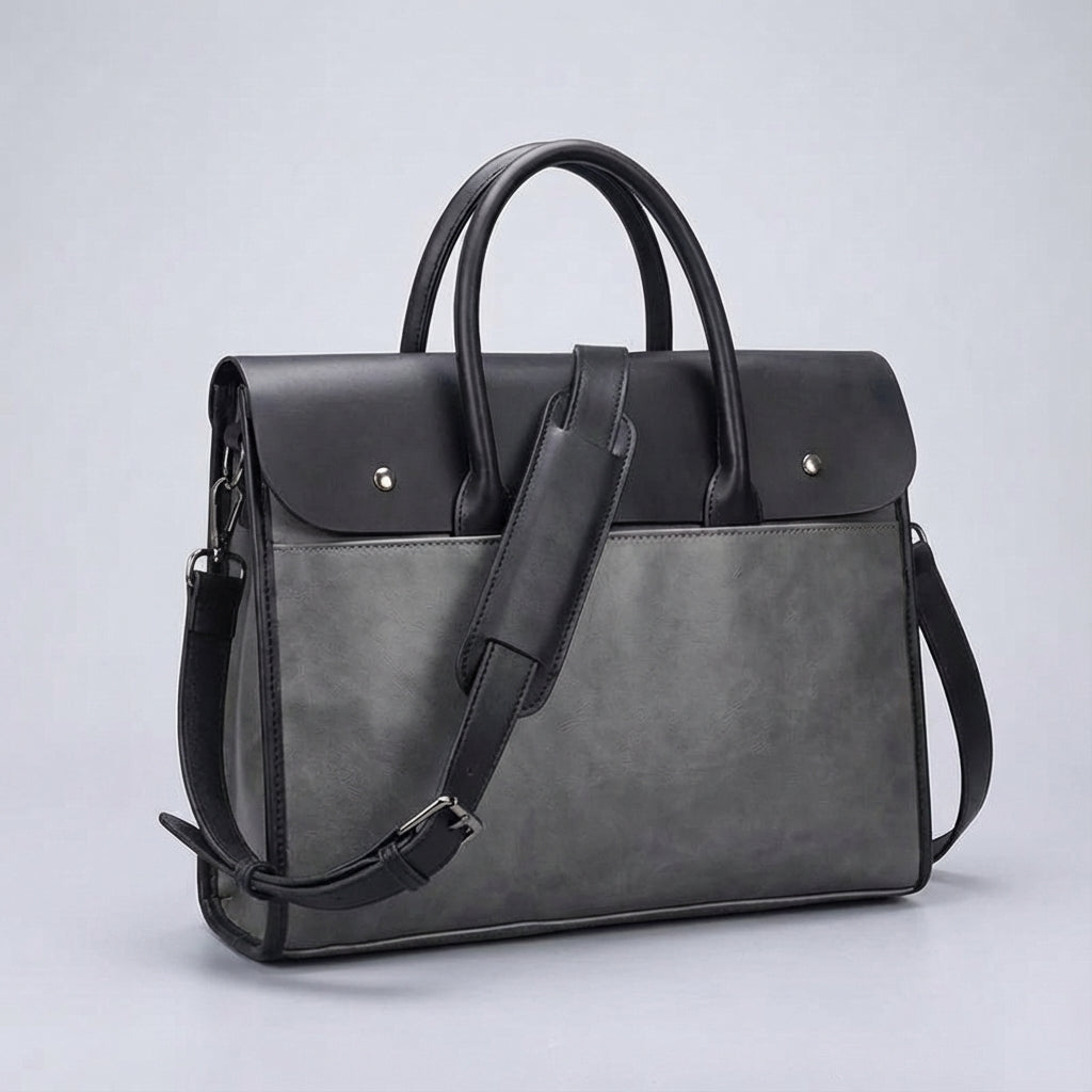 Veelzijdige heren laptoptas 14 inch, verkrijgbaar in bruin en zwart PU leer; perfecte zakelijke aktetas.