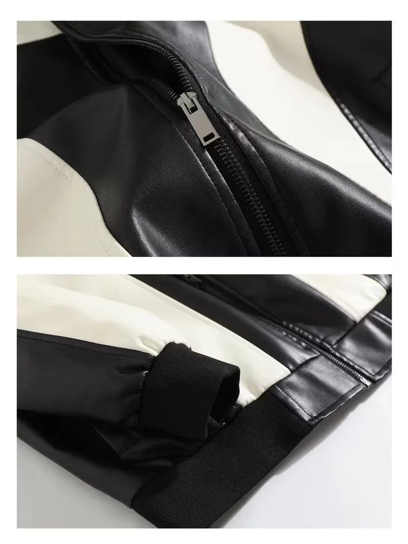 Trendy heren color block leren jack, casual mode voor de moderne man. Streetwear fashion.
