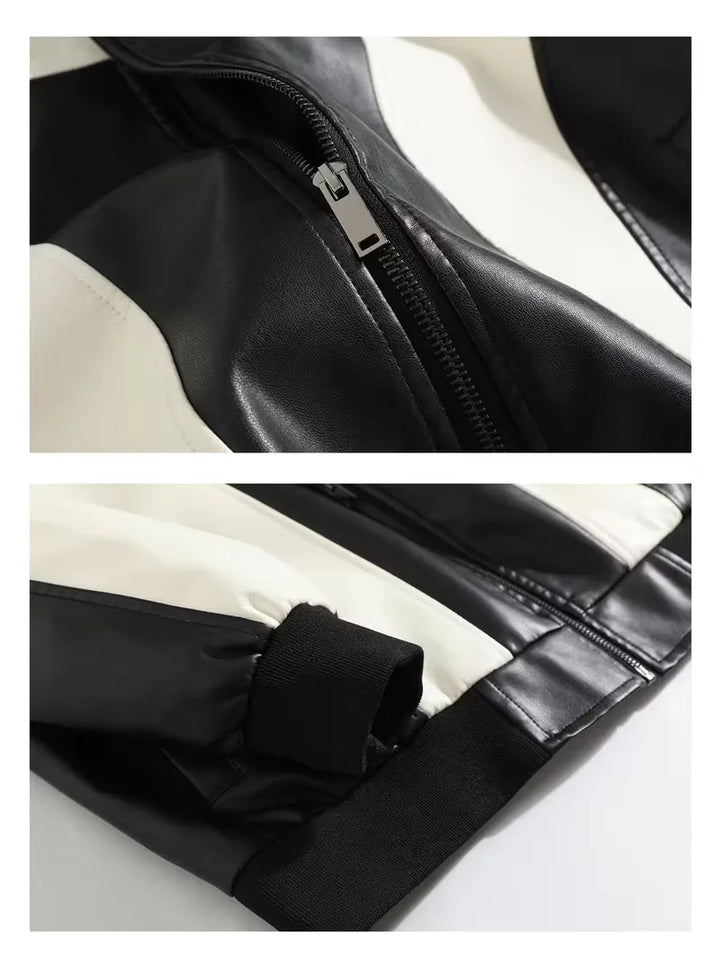 Trendy heren color block leren jack, casual mode voor de moderne man. Streetwear fashion.