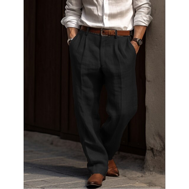 Casual heren linnen broek met relaxte pasvorm, perfect voor zomerse dagen en een stijlvolle look.