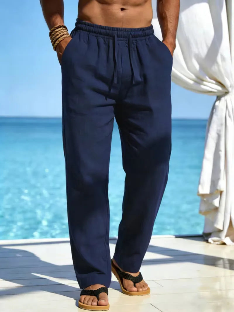 Lichtgewicht heren chino van linnen, met elastische taille voor ultiem draagcomfort, zomer must-have.