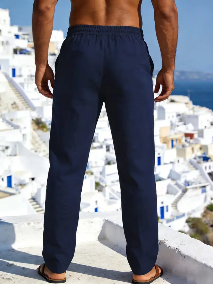 Vakantie linnen herenbroek, comfortabele chino met elastische taille, ontspannen en trendy.