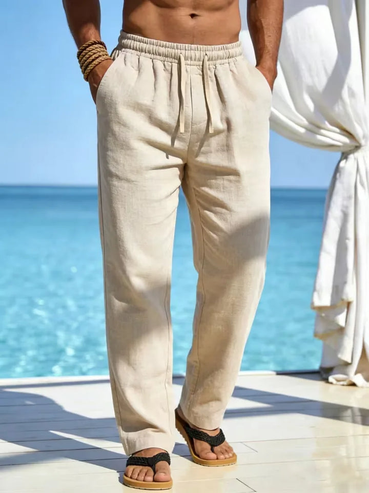Trendy heren chino van linnen, comfortabel met elastische taille, rechte pijp voor een moderne look.