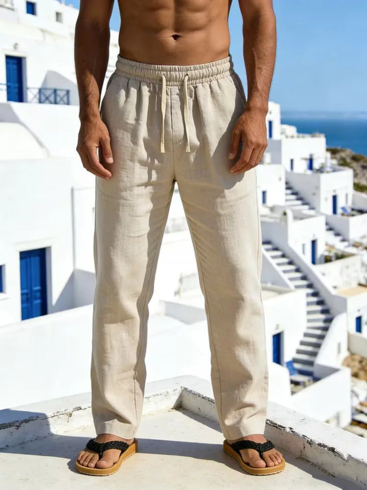 Comfortabele casual heren chino, gemaakt van linnen met elastische taille, voor een relaxte dag.
