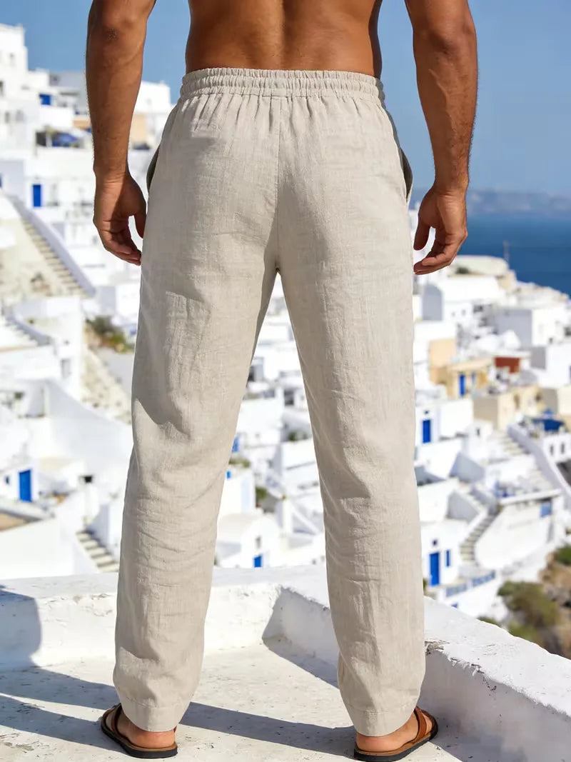Duurzame linnen herenbroek, chino met elastische taille, comfortabel en stijlvol voor elke man.