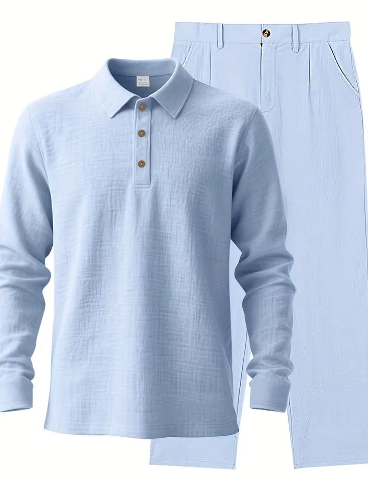 Modern heren linnen pak met mandarijnkraag, een unieke en ademende keuze voor zomerkleding.