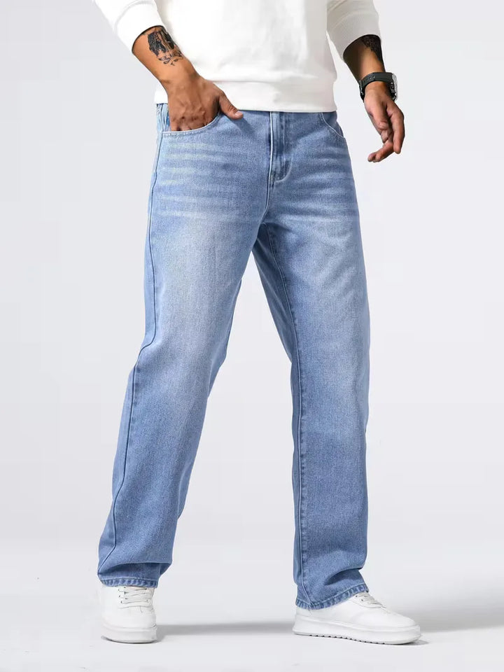 Heren loose fit jeans, blauw, met rechte pijp voor comfort en stijlvolle casual look.